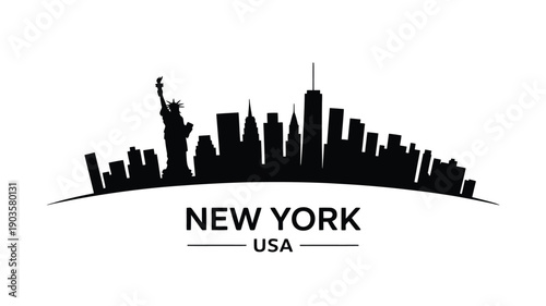 New york city skyline silhouette with text and a curved base
