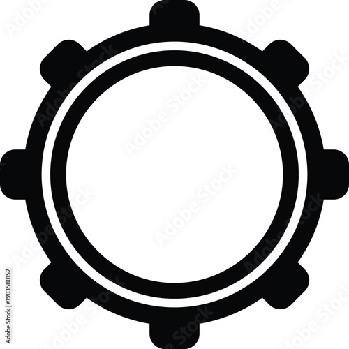 Black silhouette of a gear or cogwheel with six teeth on a white background mechanical