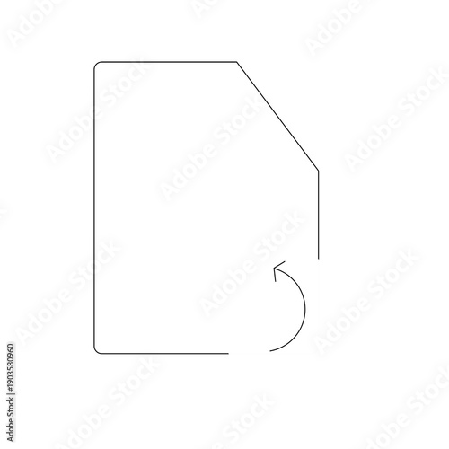 File restore icon showing document with curved arrow in minimal line design. Represents restoring previous file version or undoing changes in digital interfaces.