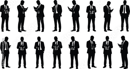 Set of black silhouettes of travelers men and women walking and standing with suitcases luggage and backpacks isolated on white background for travel concept