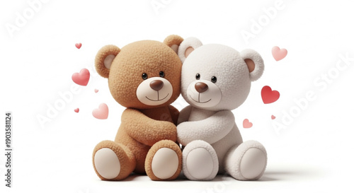 Cute Brown and Cream Teddy Bears Hugging with Hearts Vector Illustration