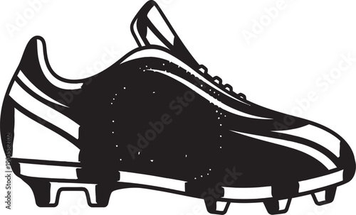 A black and white illustration of a football boot on a white background.
