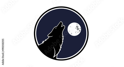 Wolf Howling at Moon Silhouette Icon - Minimalist Emblem