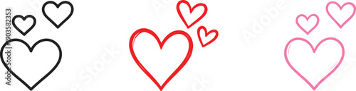 Three hearts vector icon. Love, romance and emotions symbol for Valentine designs.