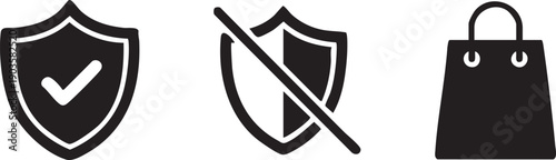 Shield Check Shield Off Shopping Bag Security Icon