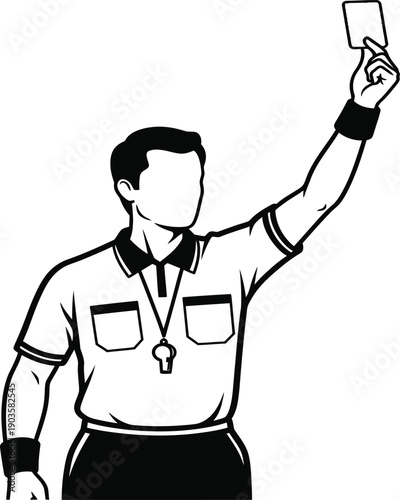 Referee holding up a yellow card in a sports match illustration.