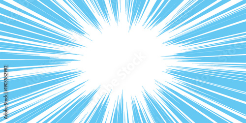 An abstract blue background featuring a bright sunburst of vector light rays and glowing summer sunshine beams creates a vibrant nature-inspired wallpaper design