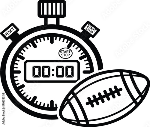 A stopwatch and football, symbolizing the timed nature of the sport.