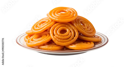 Ramadan iftar sweets a plate of traditional jalebi on isolated transparent background