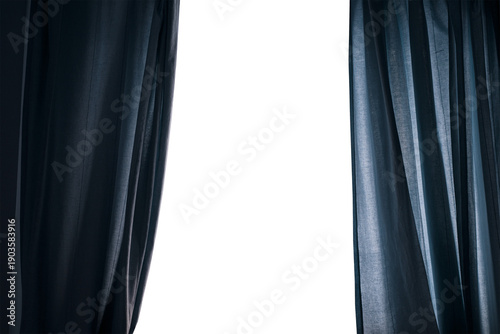 Dramatic Dark Theater Curtains Parted To Reveal Black Stage For Stage Play