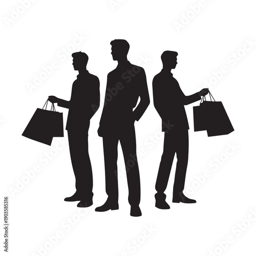 Luxury Shopping Men Silhouette Holding Designer Bags Fashion Retail Lifestyle Concept Illustration.