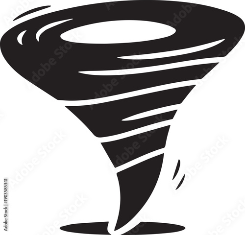A stylized illustration of a powerful tornado, with swirling lines conveying movement and the raw force of nature.