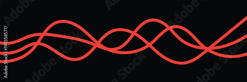 Color Line Waves Abstract Pattern. Vector Curve Simple Wavy Lines with Gradient. Dynamic Shapes Flow on Black Background. Modern Illustration of Water and Music