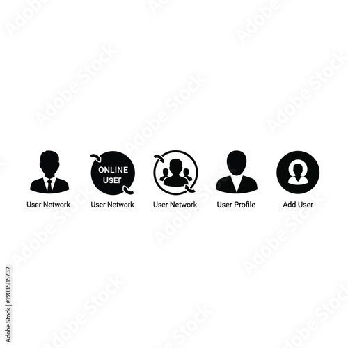 User network and profile management icons set on a clean white background for intuitive online user interface design