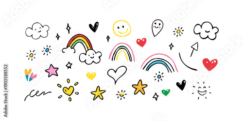 A delightful assortment of colorful stickers featuring stars, hearts, and rainbows