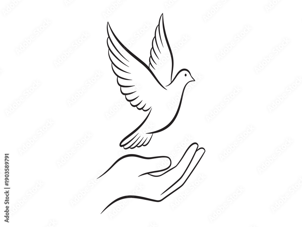 Fototapeta premium A dove flying over a cupped hand