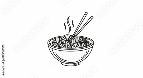 Steaming Bowl of Noodles with Chopsticks Illustration.