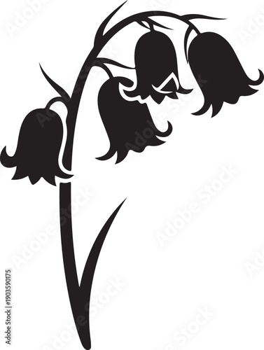 Silhouette of three lily of the valley flowers on white background