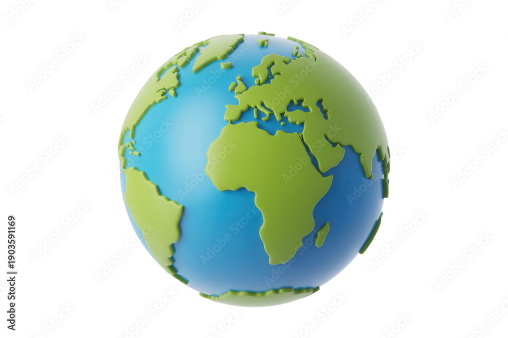 Fototapeta premium Vibrant 3D globe showcasing Earth's continents on blue ocean