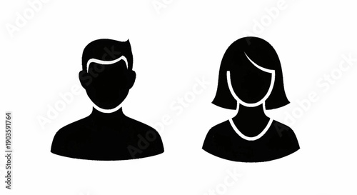 Silhouette icons of a man and a woman facing forward.