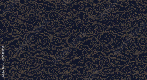 Intricate gold swirling pattern on dark blue background.