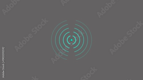A minimal abstract design with expanding blue circles, resembling digital signal waves or radar, on a clean gray background. Perfect for technology, science, or communication concepts.