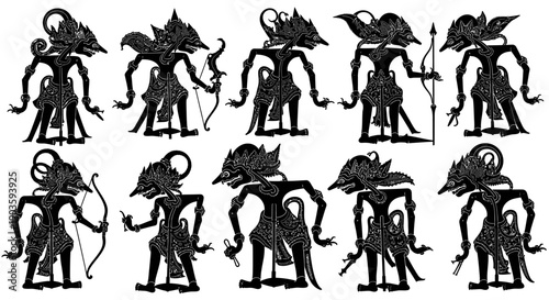 Collection of Fantasy Creatures with Various Weapons and Accessories.