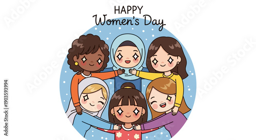 Diverse group of women celebrating International Women's Day together.