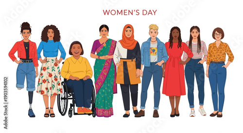 Diverse group of women celebrating Women's Day together.
