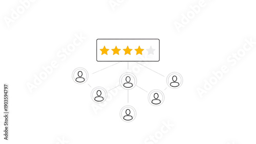 Customer feedback and rating system visualized with a star rating and connection icons