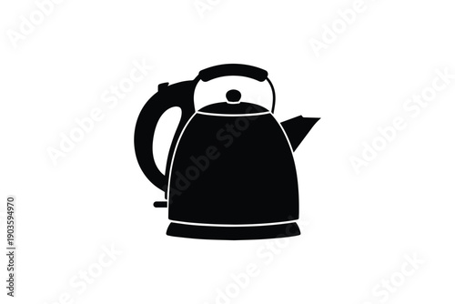 Black silhouette of electric kettle with handle and spout on white background, kitchen appliance