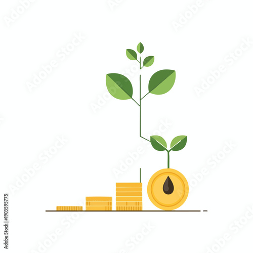 Growing Investment Concept with Coins and Sprouting Plant