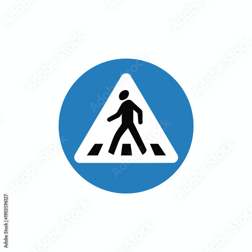 Pedestrian Crossing Sign on Blue Background