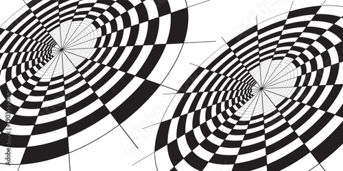 Abstract checkered circle frame vector illustration. Vintage black and white alternating square tiles circular border. Checkerboard round race flag.eps.10