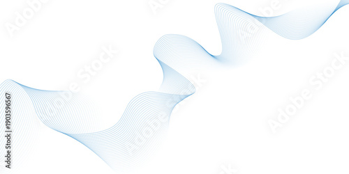 Abstract blue smooth wave on a white background. Dynamic sound wave. Design element. Vector illustration.