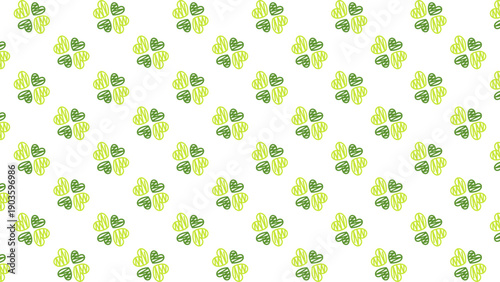 ライトグリーンの四つ葉クローバーが並ぶシームレス総柄パターン｜幸運・ナチュラルデザイン向けベクター背景/Seamless Four Leaf Clover Pattern in Light Green | Lucky Natural Vector Background