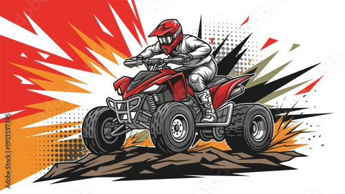 Atv rider in action sporty illustration on a white background