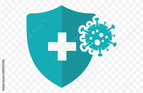 Medical Shield Protecting Against Virus Infection Flat Design Vector Illustration.