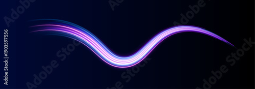 Racing car light flashes streak across city streets at night. Long exposure blur emphasizes speed and dynamic motion. Perfect for digital futuristic designs.