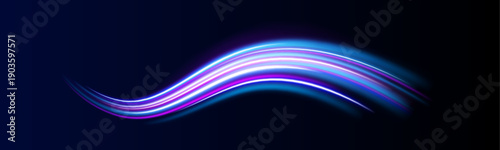 Glowing blue streaks weave through an abstract urban night scene. Smooth curves create endless motion and futuristic vibes. Perfect for sci-fi visuals.