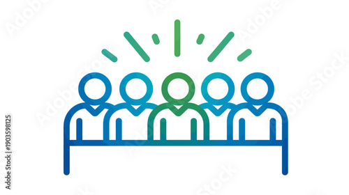 Gradient line icon of a team with one person highlighted, symbolizing leadership, innovation, and standing out from the group.