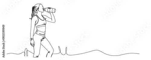 continuous line drawing of a woman drinking water from a bottle vector illustration  one line Art icon drawing vector