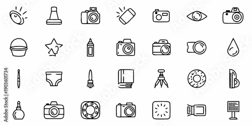 Photography and beauty icons set in modern minimalist style