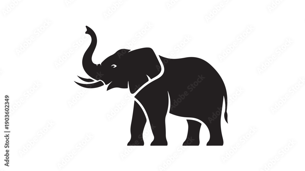 Fototapeta premium Black Elephant Silhouette Standing on White Background