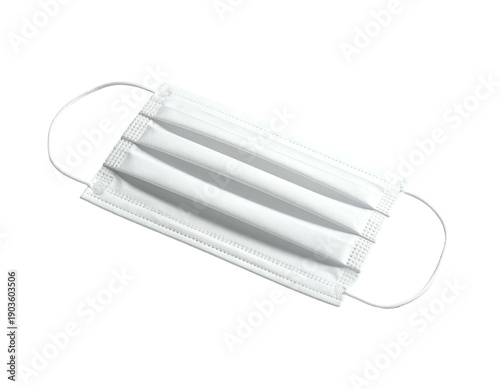 Clean white disposable pleated medical face covering with ear loops