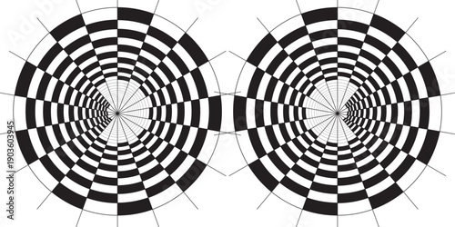 Abstract checkered circle frame vector illustration. Vintage black and white alternating square tiles circular border. Checkerboard round race flag.eps.10