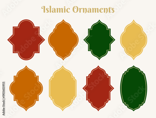 Set of Islamic Ornaments in Warm Earth Tones for Ramadan and Eid Design