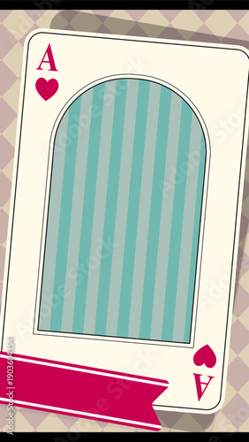 トランプのハートのエースとアンティークなフレームの背景素材、縦型