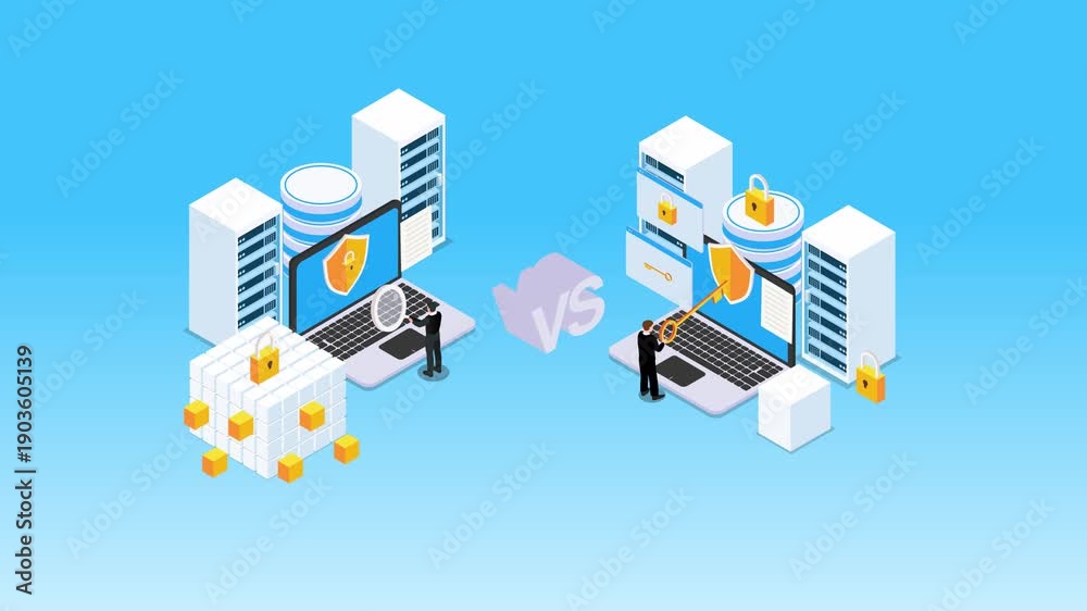 Cyber Security and Data Protection Comparison 3d animation cartoon ...