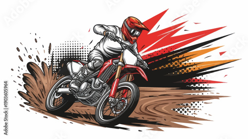 Motocross rider on red motorcycle vector illustration isolated on white